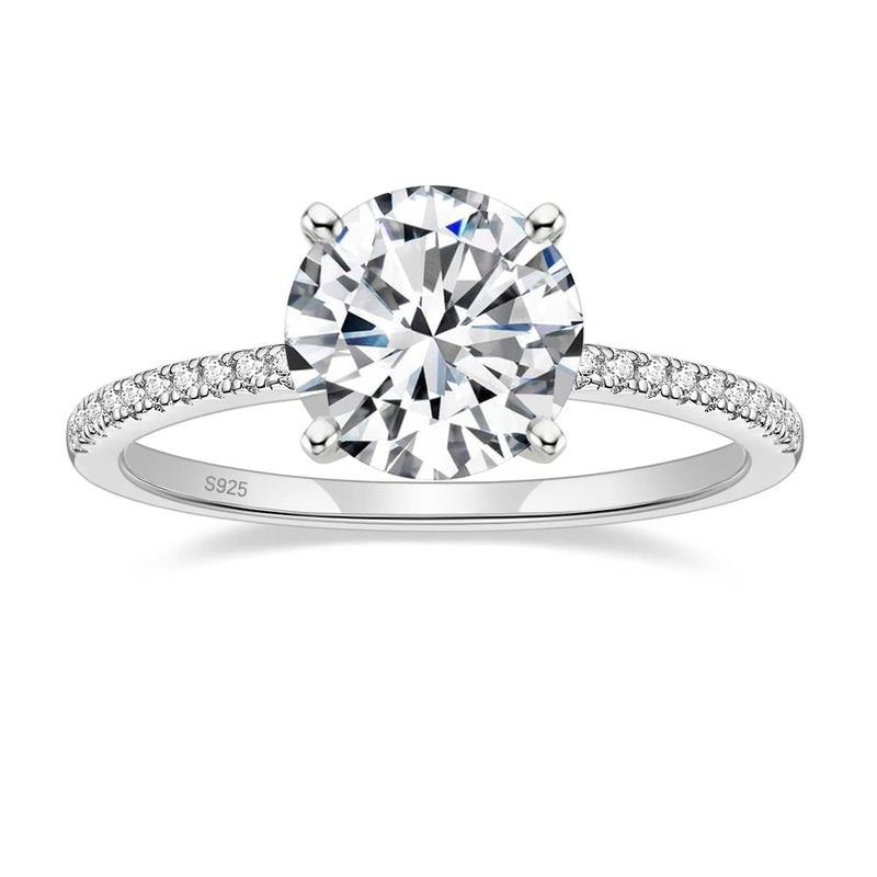 EAMTI 925 Sterling Silver 3.5 Carat Round Solitaire Cubic Zirconia Engagement Ring Halo Promise Ring Size 8 - Image 1